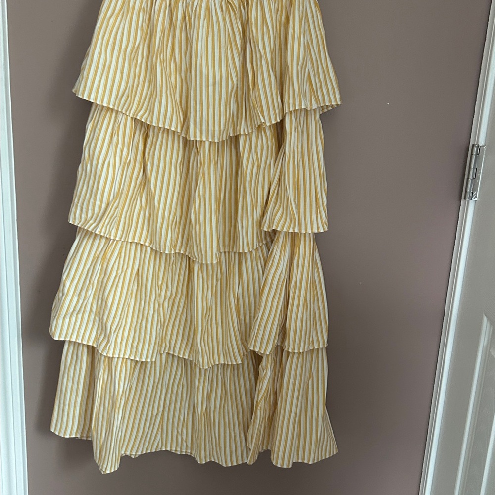 NWT Skies are Blue Yellow Stripes Tiered Halter Maxi Dress Size Small - Picture 8 of 15